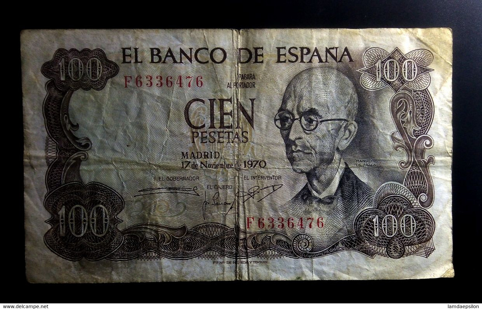 A7  ESPAGNE    BILLETS DU MONDE   SPAIN  BANKNOTES  100 PESETAS 1970 - [ 9] Collections