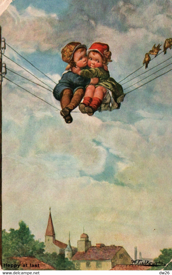 Illustration W.F. Wally Fialkowska - Couple D'Enfants Sur Fils Téléphoniques - Happy At Last - Carte A.V. N° 1017 - Fialkowska, Wally