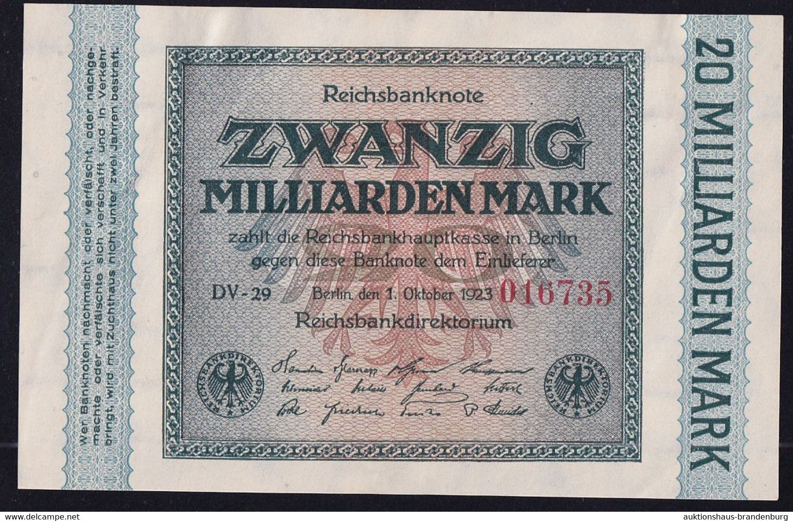 20 Milliarden Mark 1.10.1923 - FZ DV - Reichsbank (DEU-137g) - 20 Miljard Mark