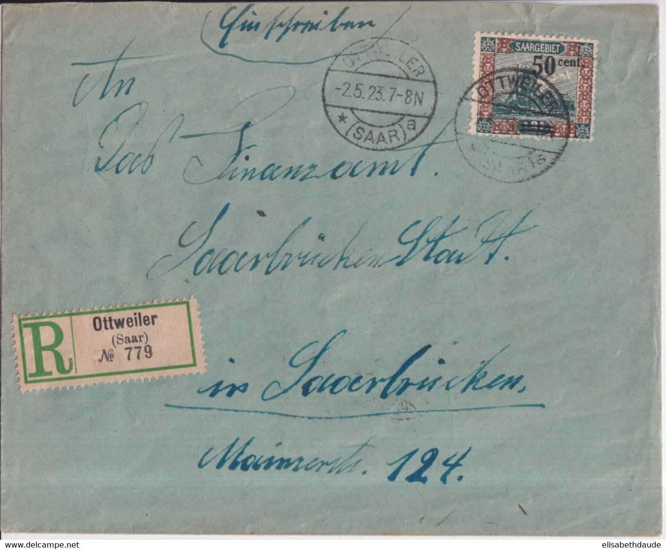 1923 - SEUL SUR LETTRE RECOMMANDEE De OTTWEILER => SAARBRÜCKEN - Covers & Documents