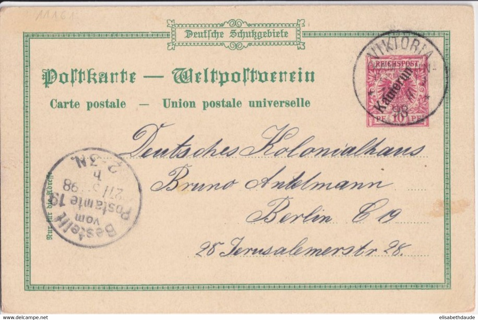 1898 - CAMEROUN ALLEMAND ! - CP ENTIER ILLUSTREE "GRUSS" (VOIR DOS) De VIKTORIA => BERLIN - Storia Postale