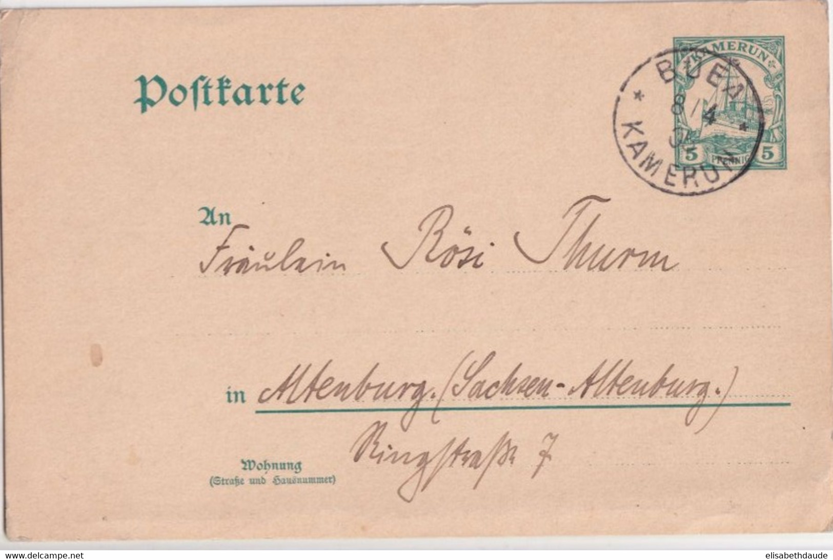 1905 - CAMEROUN ALLEMAND ! - CP ENTIER De BUEA (RARE) ! => ALTENBURG - Covers & Documents