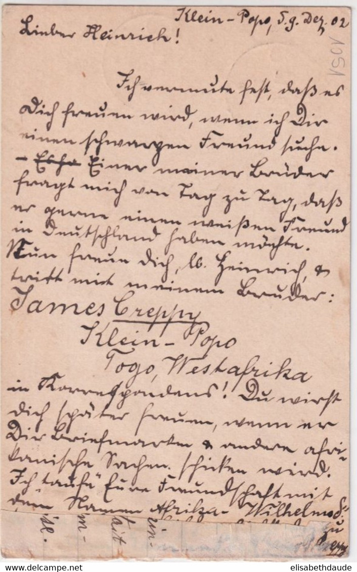 1902 - TOGO ALLEMAND ! - CP ENTIER De KLEIN-POPO => WILHELMSDORF (WÜRTTEMBERG) - Cartas & Documentos