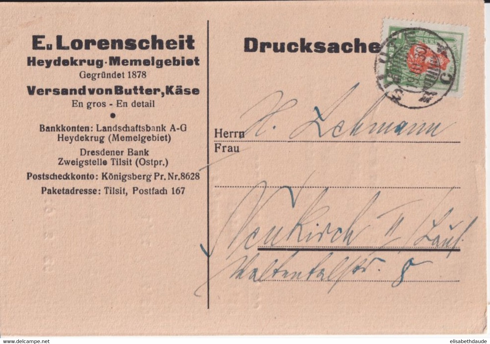 1930 - MEMEL / LITUANIE ! - CP COMMERCIALE De SILUTE => NEUKIRCH (ALLEMAGNE) - Covers & Documents