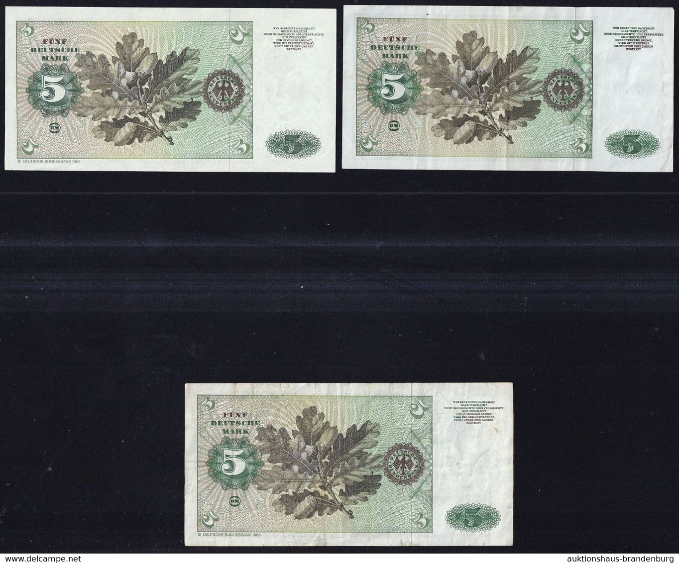 BRD: 3x 5 Deutsche Mark 2.1.1960 + 2x 2.1.1980 - 1x Ersatznote Y/A Replacement - 5 DM