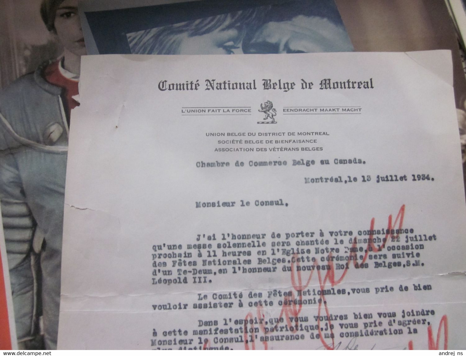 Comite National Belge De Montreal 1934 - Kanada