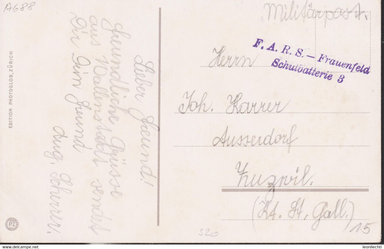 AK, Walenstadt . Gelaufen Von Frauenfeld Nach Zuzwil. Militärpost - F.A.R.S. - Frauenfeld - Schulbatterie 3 - Walenstadt