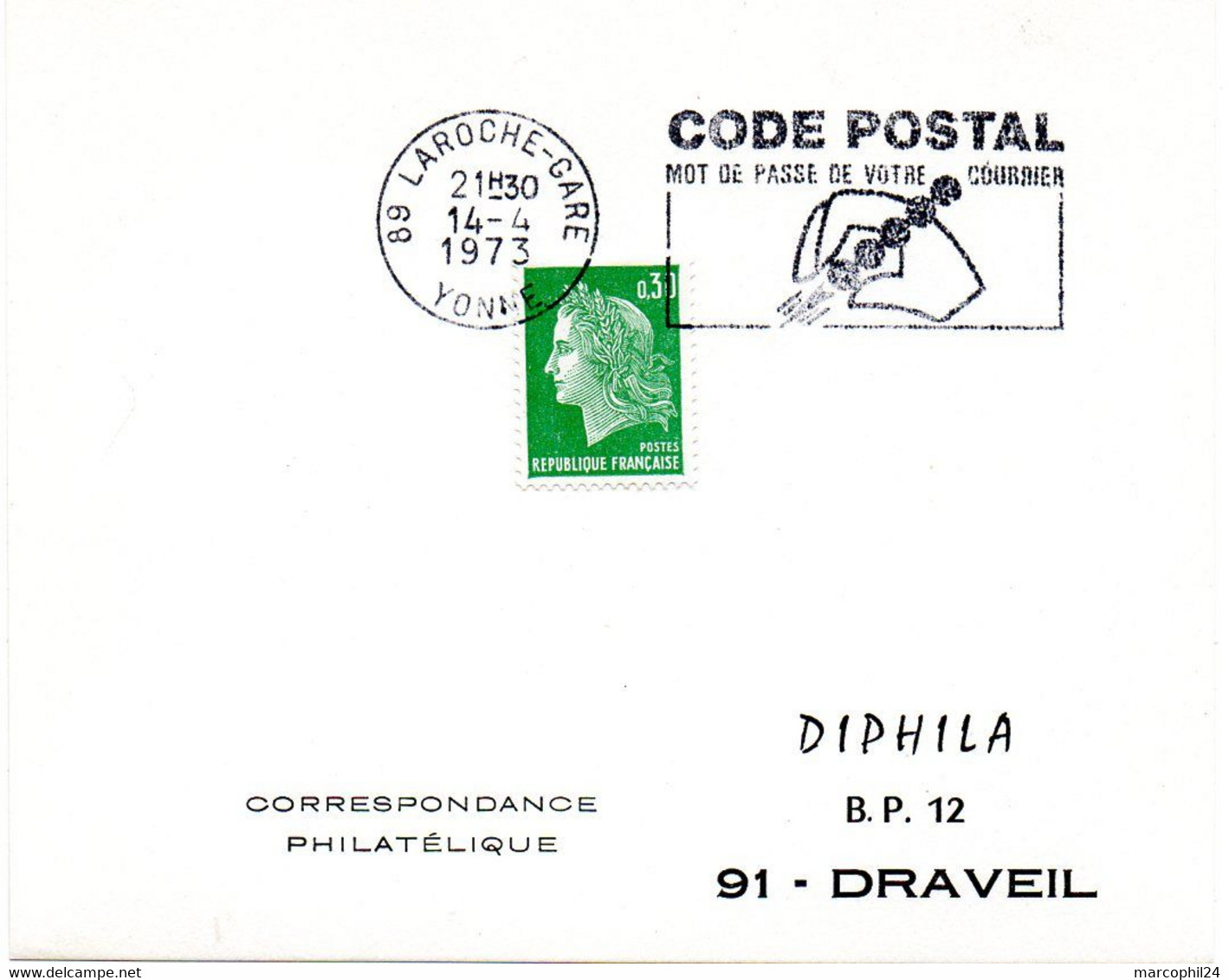 YONNE - Dépt N° 89 = LAROCHE-GARE 1973 =  FLAMME à DROITE =  SECAP Illustrée ' CODE POSTAL / Mot Passe' - Codice Postale