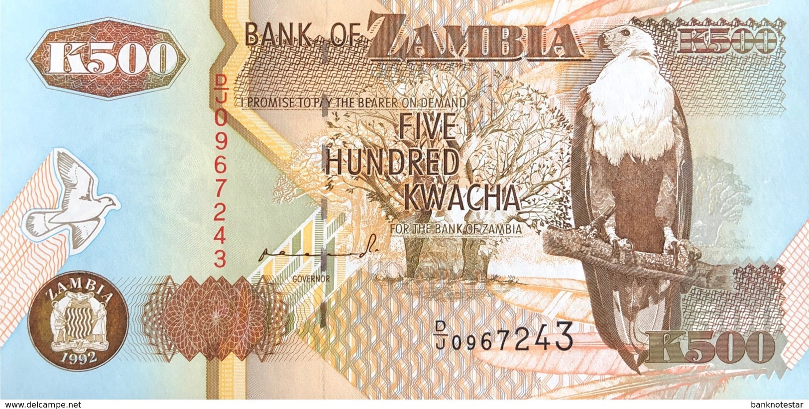 Zambia 500 Kwacha, P-39a (1992) - UNC - Signature 10 - Zambie