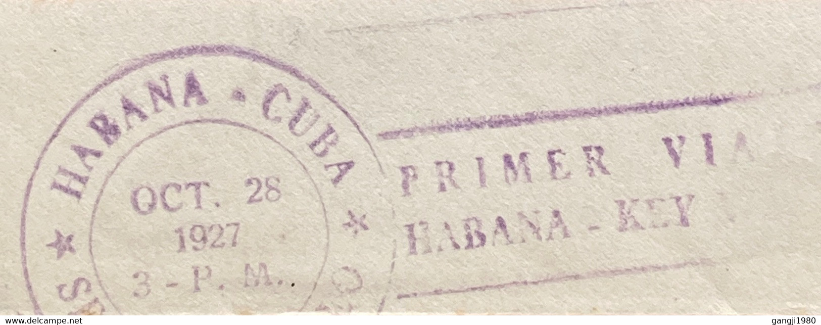 CUBA TO USA 1927, FIRST FLIGHT COVER, HAVANA TO KEY WEST, ADVERTISING HOTEL BRISTOL, IMPERF STAMP, MACHINE SLOGAN, - Briefe U. Dokumente