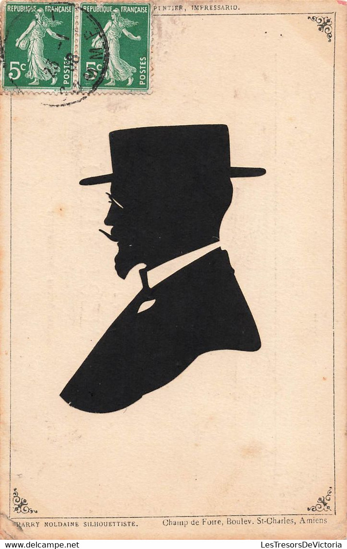 CPA Silhouette - Portrait D'un Homme Avec Un Chapeau Plat Col Blanc Et Pochette Blanche - Harry Noldaine Silhouettiste - - Silueta