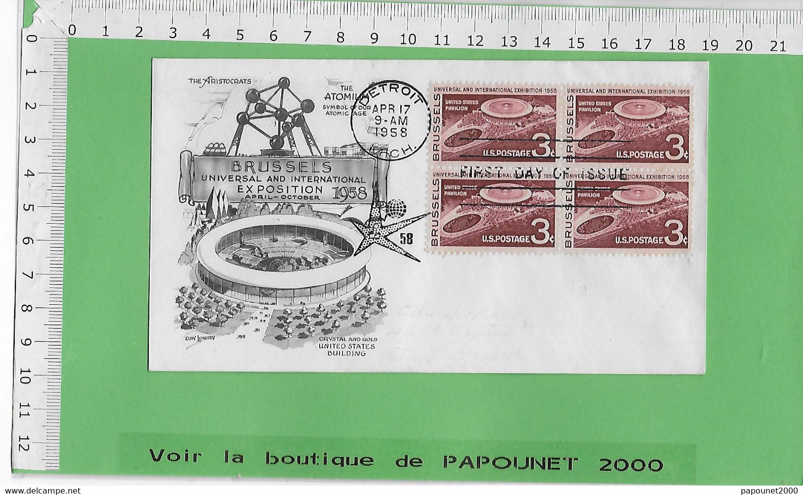 02583 - E BE04 1000-EXPO 58 : Timbre*Enveloppe /  PAVILLON DES U.S.A. - 1958 – Bruselas (Bélgica)