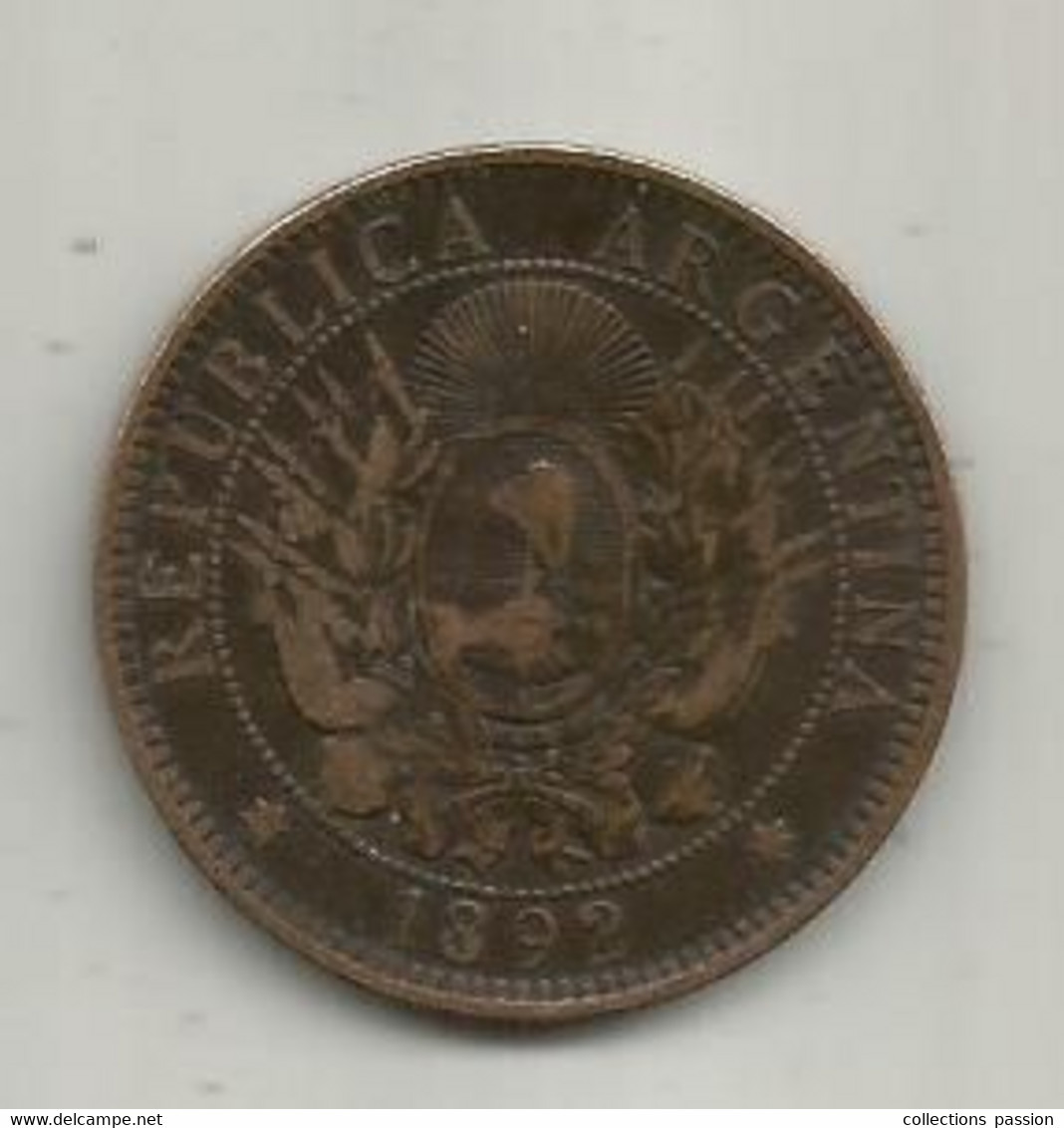 MONNAIE , Argentine , Argentina , Dos Centavos , 1892 , 2 Scans - Argentina