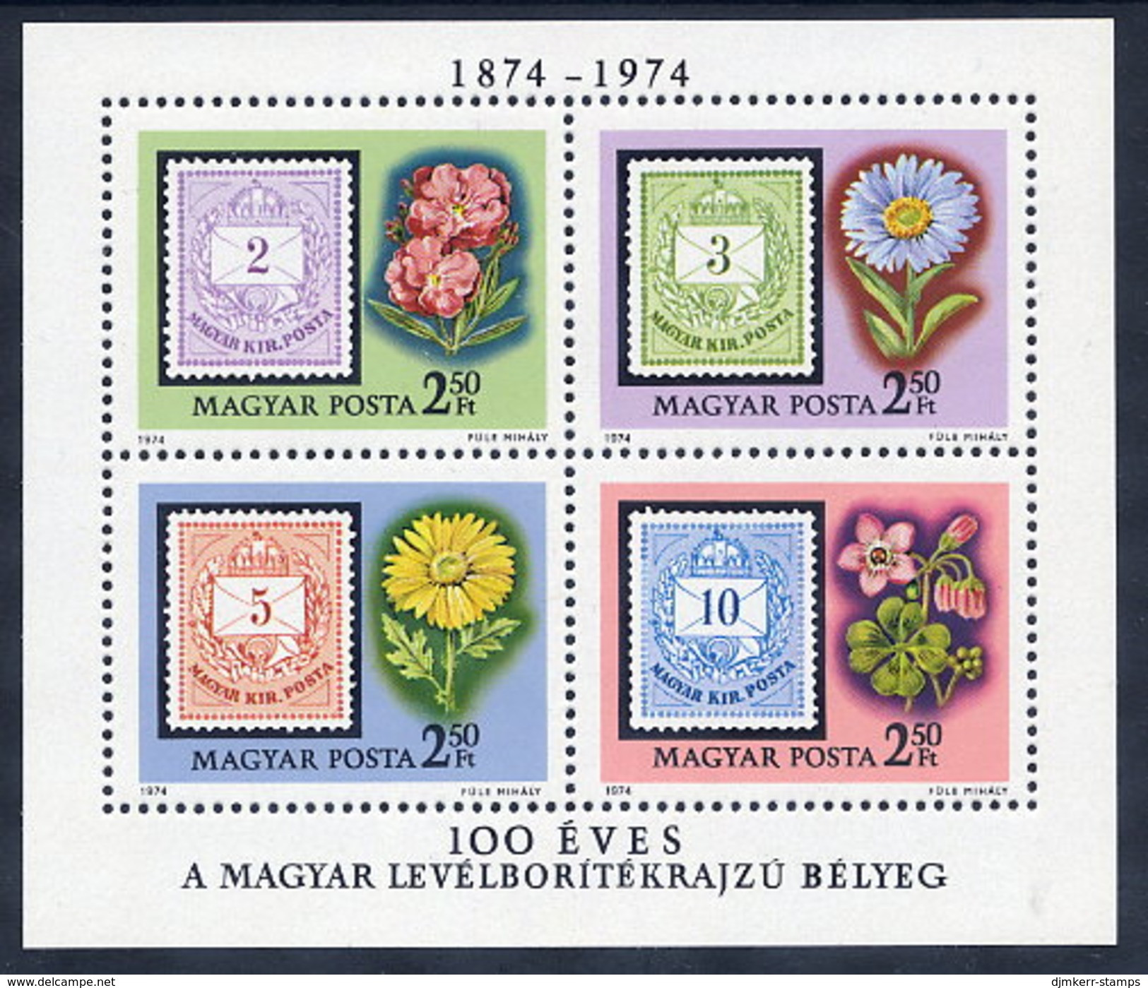 HUNGARY 1974 Stamp Anniversary Block MNH / **.  Michel Block 105 - Blokken & Velletjes