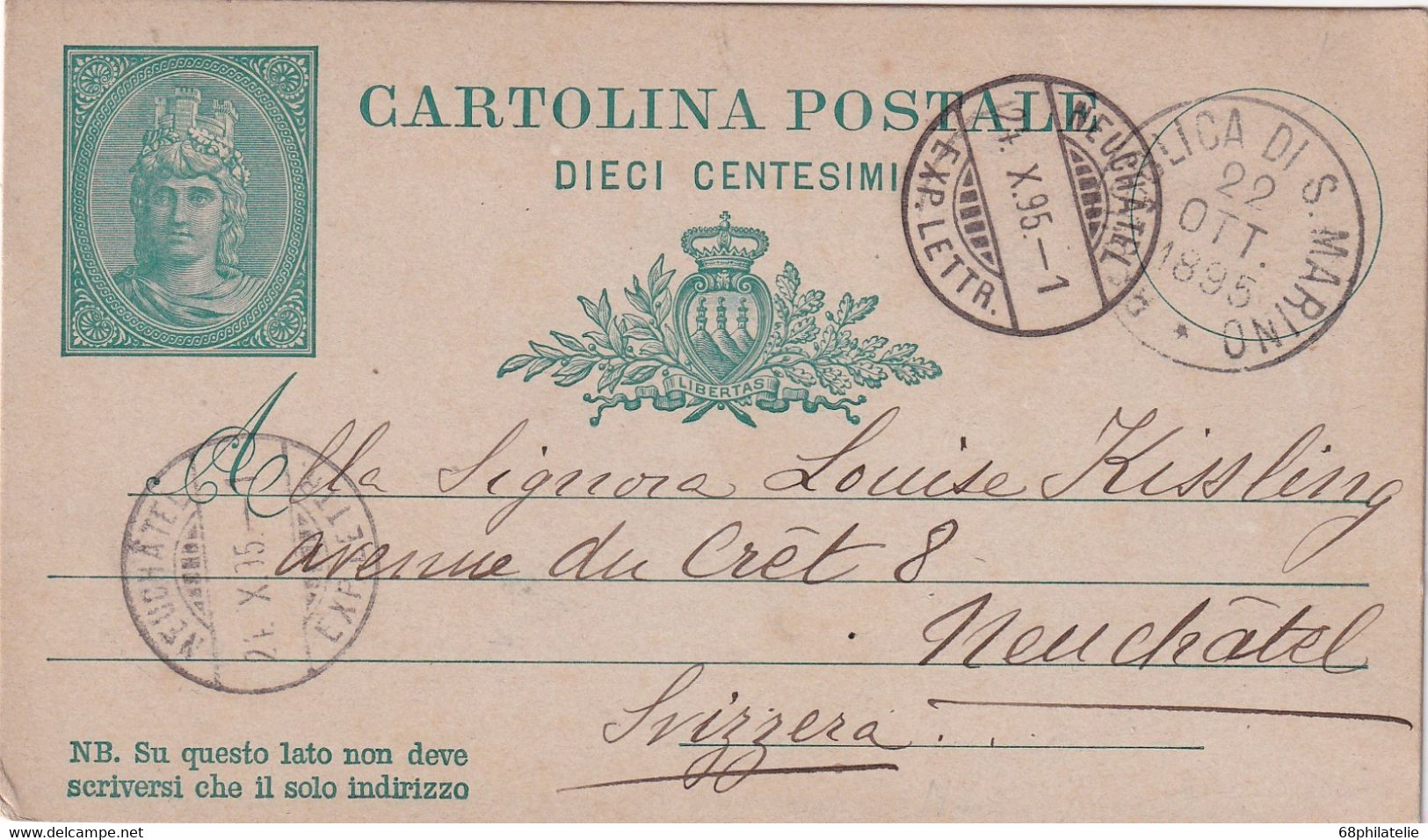 SAN MARINO  ENTIER POSTAL/GANZSACHE/POSTAL STATIONERY CARTE DE 1895 - Entiers Postaux