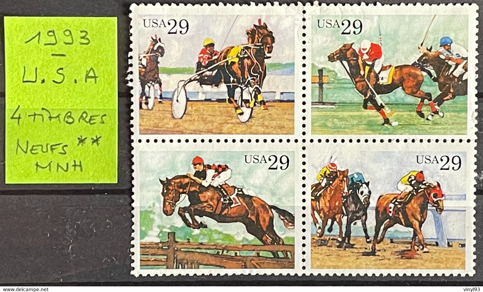 1993 - USA US Etats Unis - Bloc De 4 Timbres à 29 C Neufs** - Y&T N° 2152 Au 2155 - Sports Equestres - Bandes & Multiples