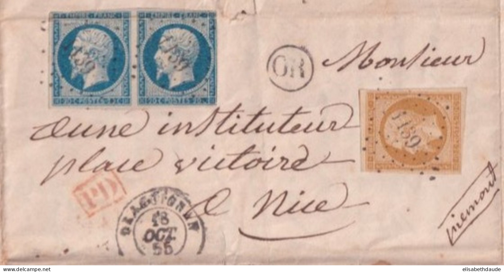 1855 - AFFR. 50c ! Sur LETTRE De MONTFERRAT ORIGINE RURALE  + T15 / PC 1139 DRAGUIGNAN (VAR) => NICE (ETATS SARDES) ! - 1853-1860 Napoleon III