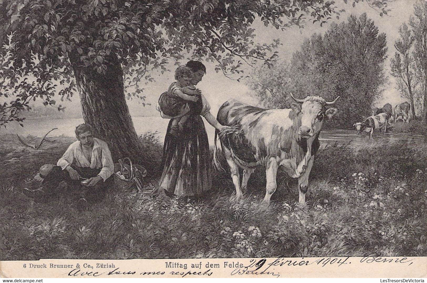 CPA ANIMAUX - VACHES - Mittag Auf Dem Felde - Illustration 1904 - Vaches