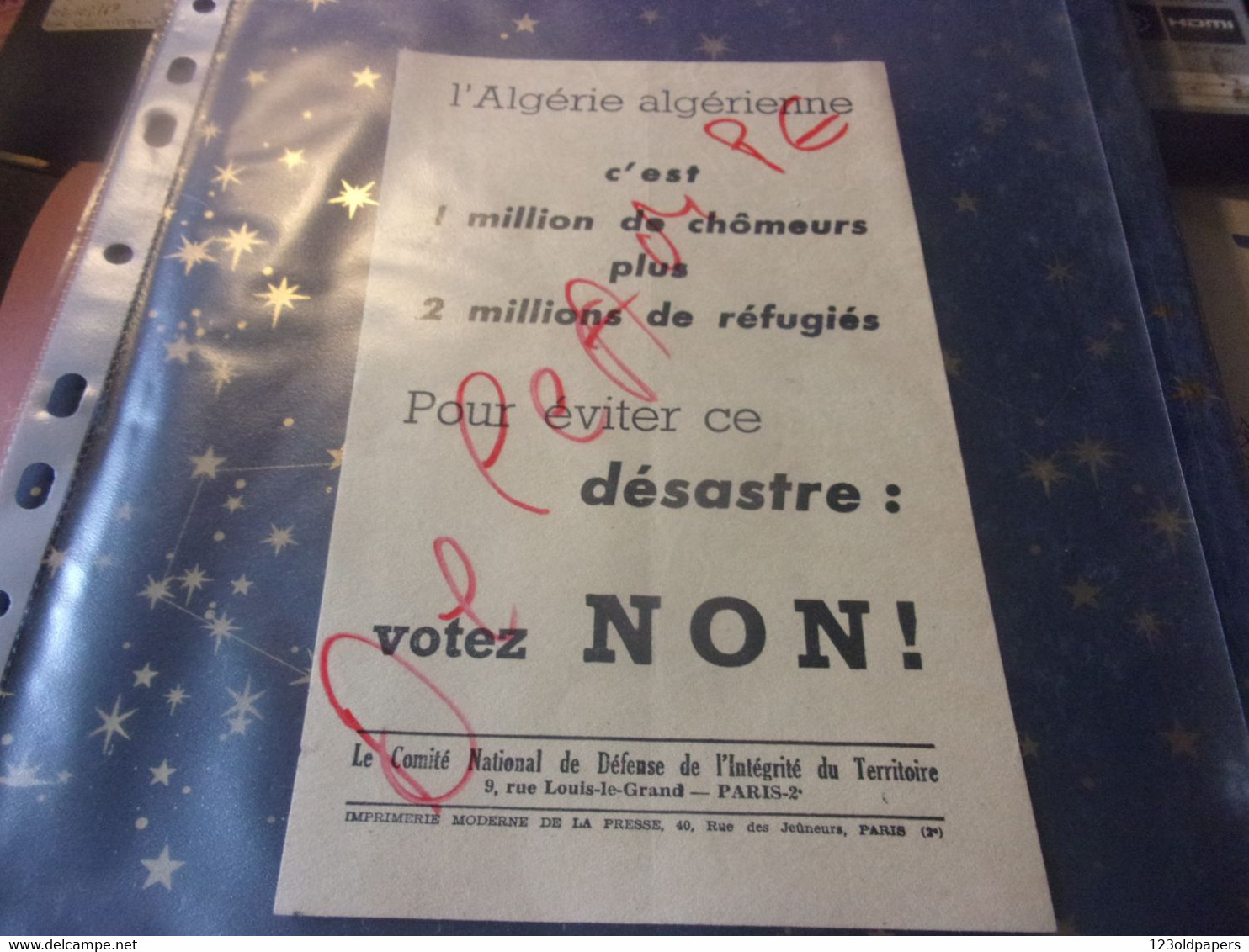 DOCUMENT ORIGINAL  TRACT D EPOQUE Guerre Algerie OAS / COMMUNISME DE GAULLE  REFERENDUM / ALGERIE ALGERIENNE - Documenti