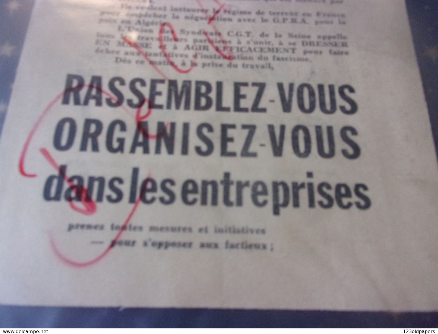 DOCUMENT ORIGINAL  TRACT D EPOQUE Guerre Algerie OAS / COMMUNISME DE GAULLE  REFERENDUM / FASCISME CGT - Documents