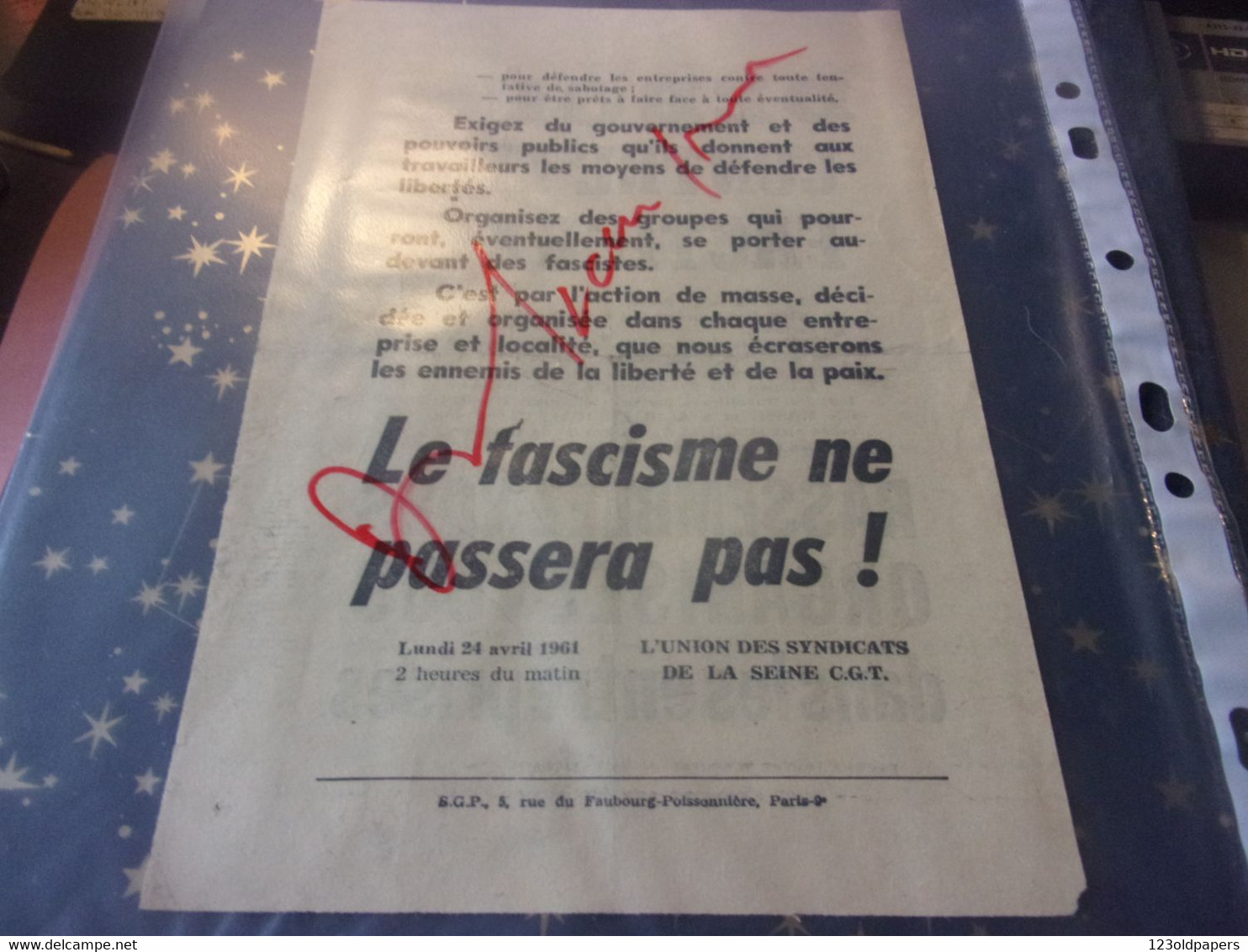 DOCUMENT ORIGINAL  TRACT D EPOQUE Guerre Algerie OAS / COMMUNISME DE GAULLE  REFERENDUM / FASCISME CGT - Documenten