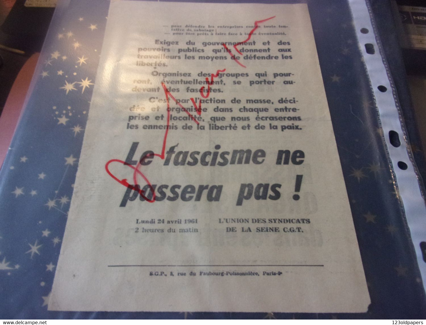 DOCUMENT ORIGINAL  TRACT D EPOQUE Guerre Algerie OAS / COMMUNISME DE GAULLE  REFERENDUM / FASCISME CGT - Documents