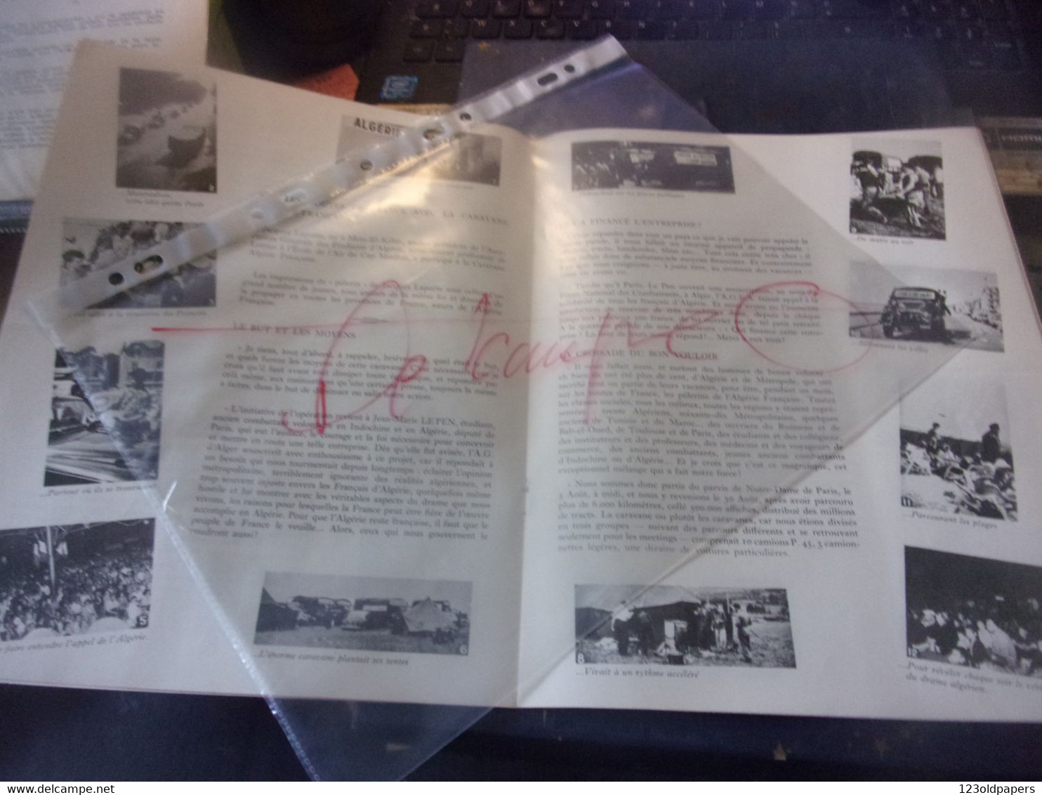 DOCUMENT ORIGINAL EPOQUE LA CARAVE ALGERIE FRANCAISE FRONT NATIONAL DES COMBATTANTS 1961 OAS LEPEN  PHOTOS - Documents