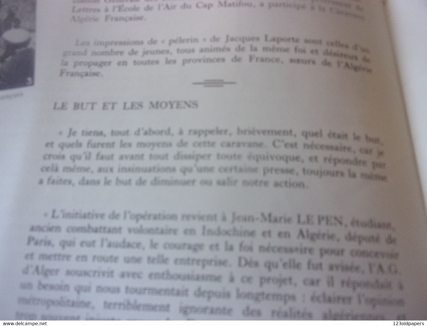 DOCUMENT ORIGINAL EPOQUE LA CARAVE ALGERIE FRANCAISE FRONT NATIONAL DES COMBATTANTS 1961 OAS LEPEN  PHOTOS