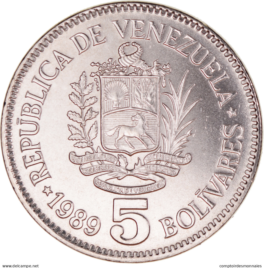 Monnaie, Venezuela, 5 Bolivares, 1989, Werdohl, SPL+, Nickel Clad Steel - Venezuela