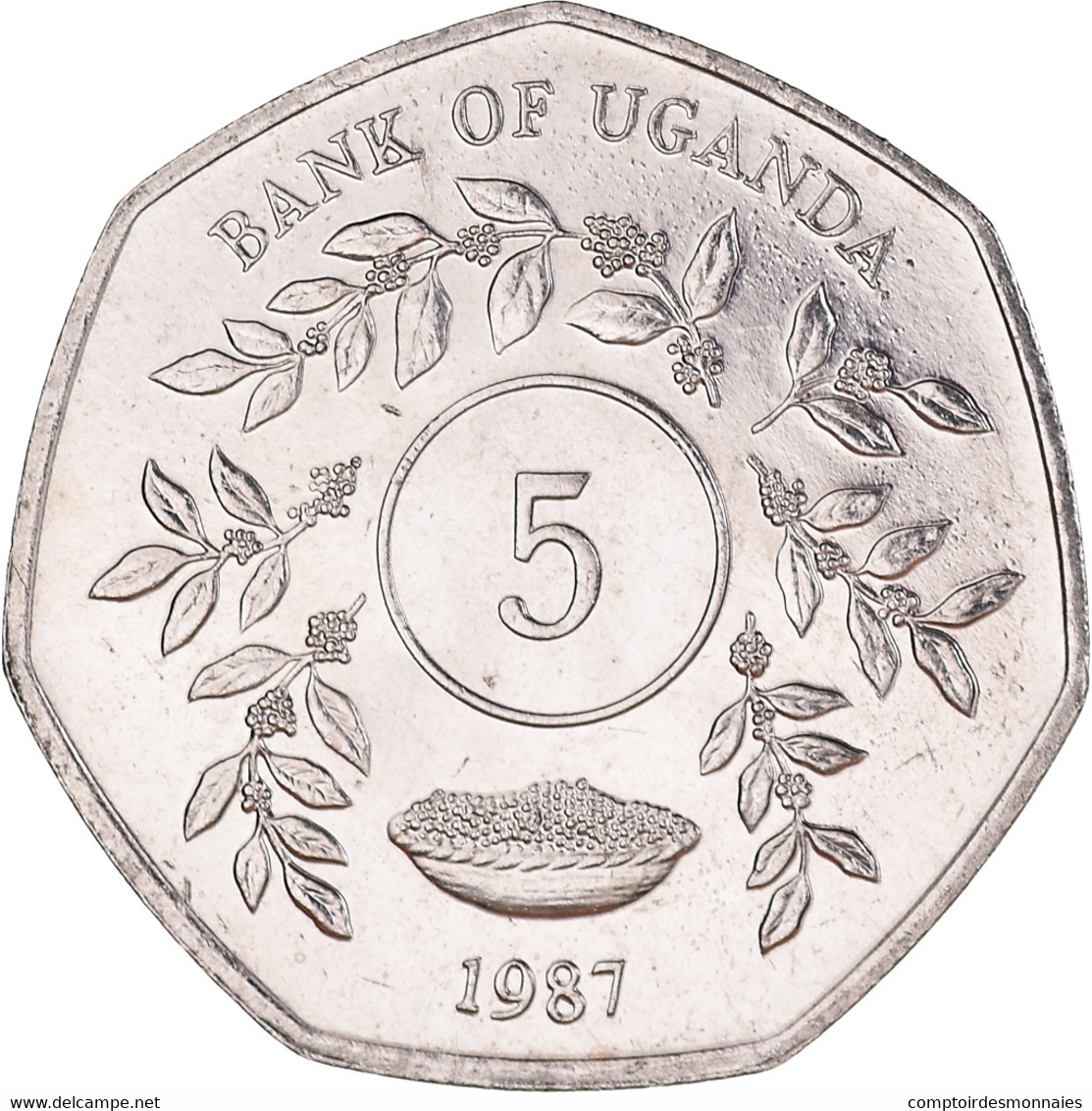 Monnaie, Ouganda, 5 Shillings, 1987, SPL+, Nickel Plaqué Acier, KM:29 - Uganda