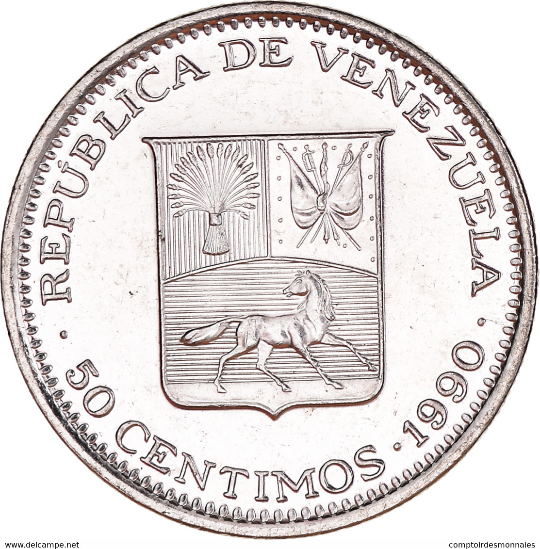 Monnaie, Venezuela, 50 Centimos, 1990, SPL+, Nickel Clad Steel, KM:41a - Venezuela