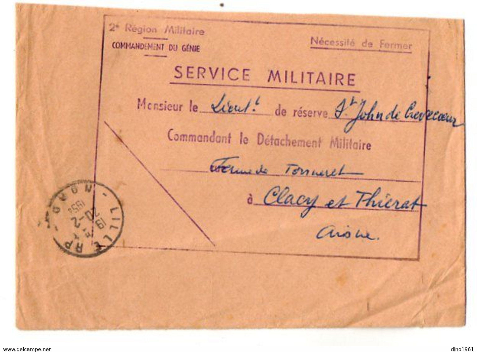 VP20.861 - LAON 1954 - Ordre De Mission - Lt De Réserve Du Génie J. SAINT JOHN De CREVECOEUR à CLACY ET THIERRET - Documentos