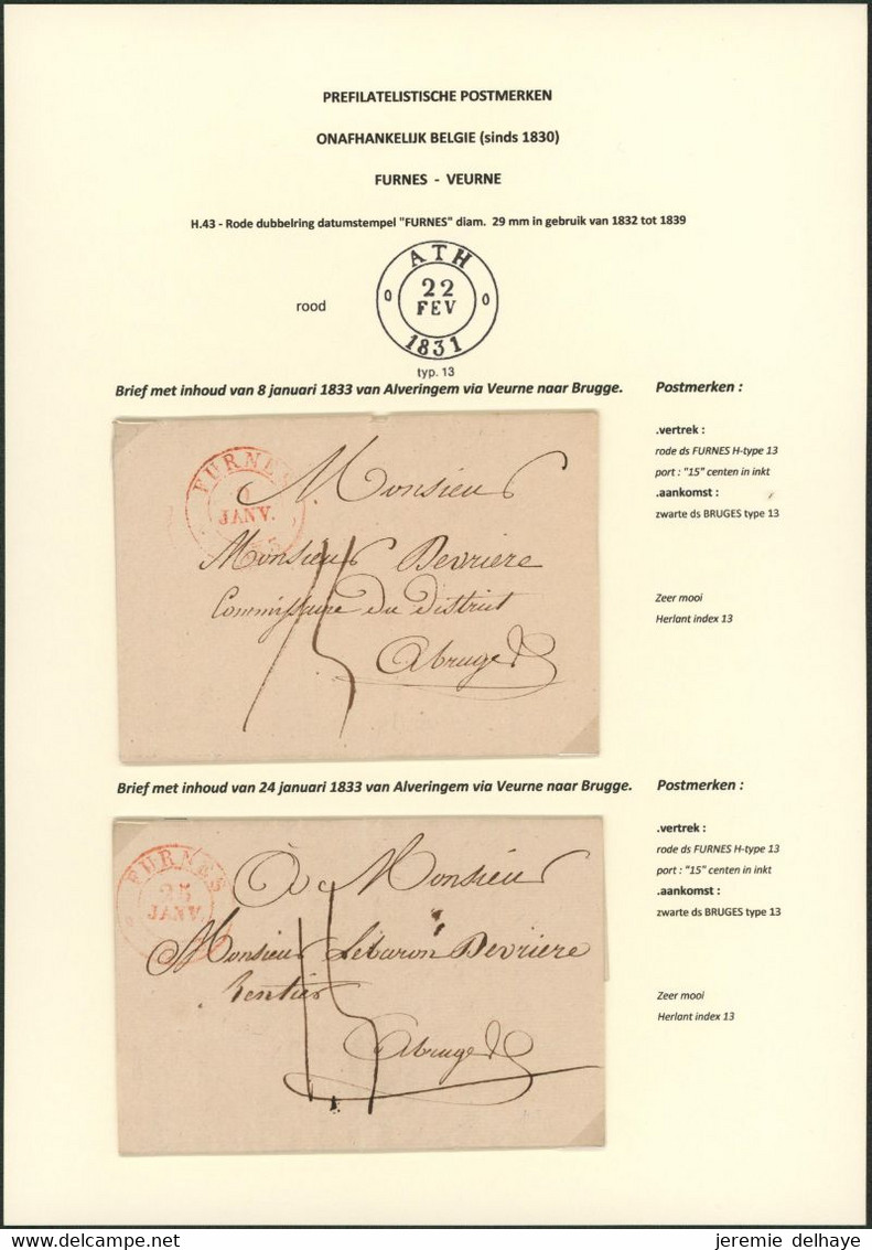 Page De Collection - Lot De 2 LAC Datée De Alveringhem (1833) + Cachet Dateur FURNES > Bruges (Commissaire De District & - 1714-1794 (Oostenrijkse Nederlanden)