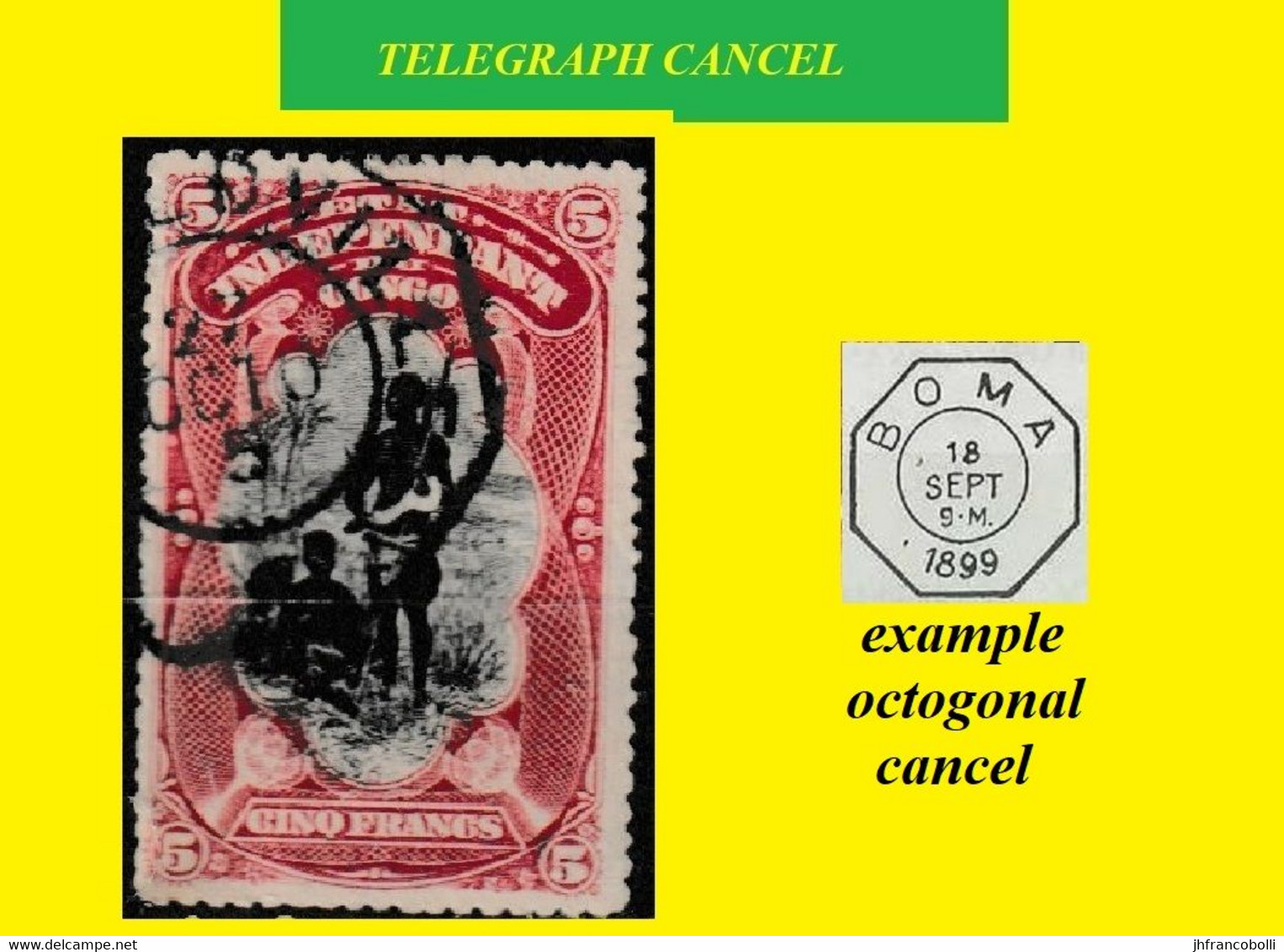 1894 CONGO FREE STATE / ETAT IND. DU CONGO : (octogonal) TELEGRAPH CANCEL ON EIC 028 RED WARRIOR - Télégrammes