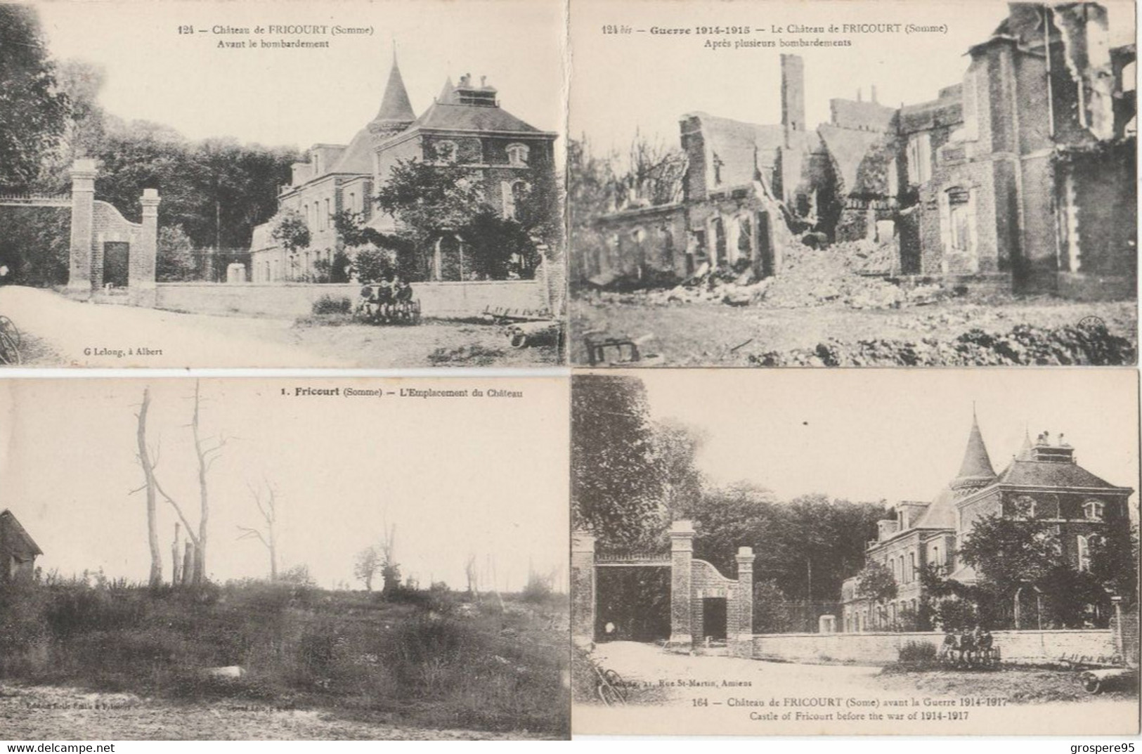 FRICOURT CHATEAU AVANT BOMBARDEMENT APRES PLUSIEURS BOMBARDEMENTS CARTE DOUBLE + 4 CPA - Altri & Non Classificati