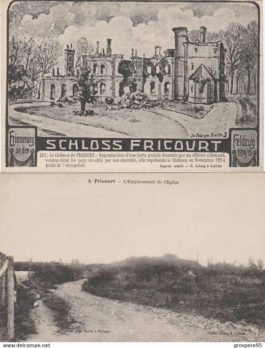 FRICOURT CHATEAU AVANT BOMBARDEMENT APRES PLUSIEURS BOMBARDEMENTS CARTE DOUBLE + 4 CPA - Sonstige & Ohne Zuordnung