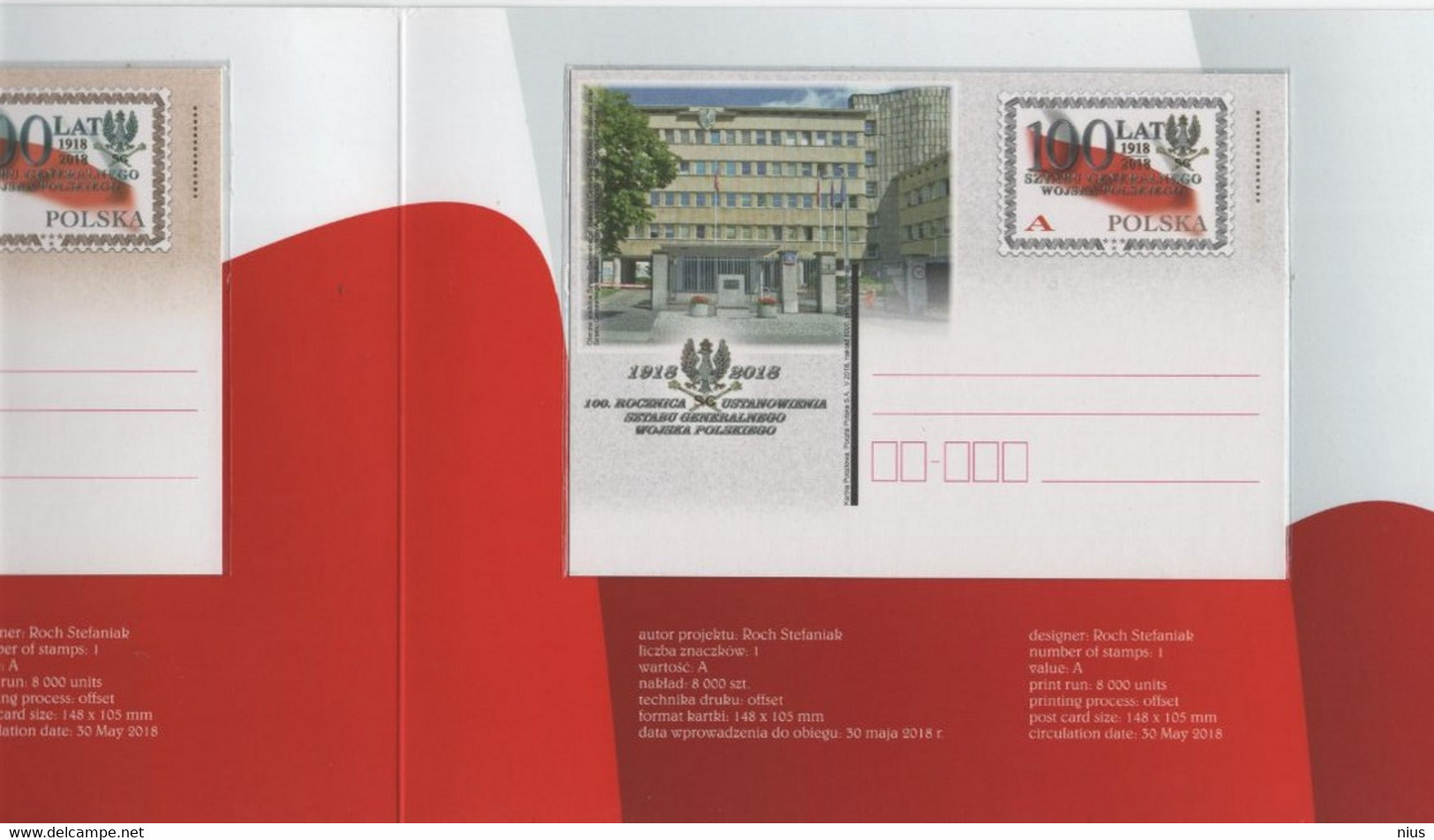 Poland Polska 2018 100th Anniversary Of The Establishment Of The General Staff Of The Polish Army, Post Cards X2 Booklet - Markenheftchen