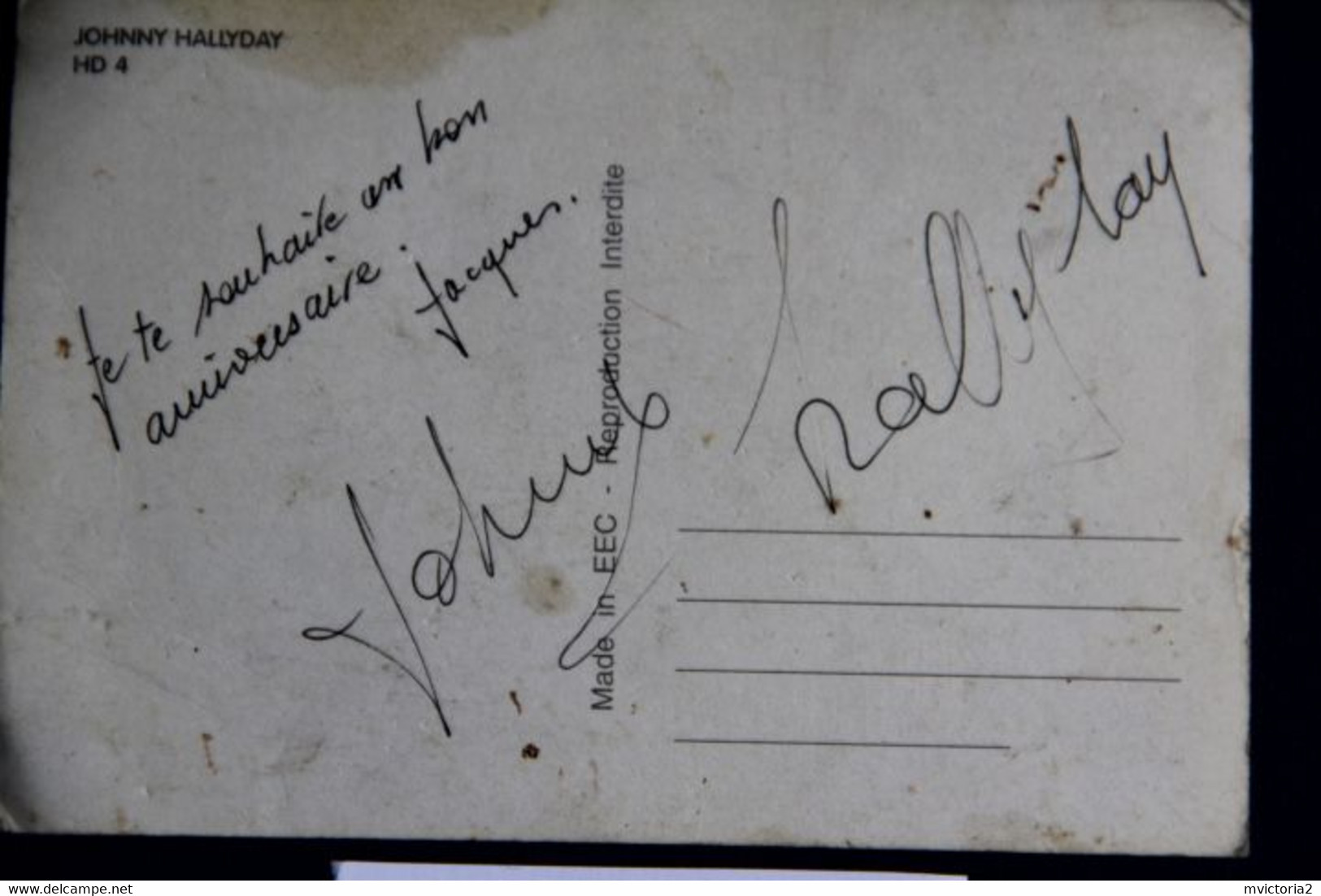 JOHNNY HALLYDAY  ( HALLIDAY ): Carte Postale Avec Autographe Véritable Au Verso. - Artisti