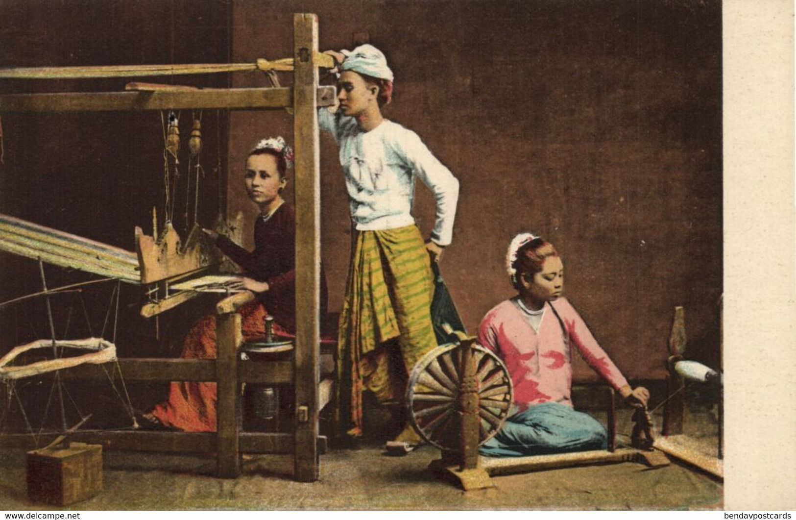 Burma, Native Weavers At Work (1910s) Italian Mission Postcard - Myanmar (Burma)