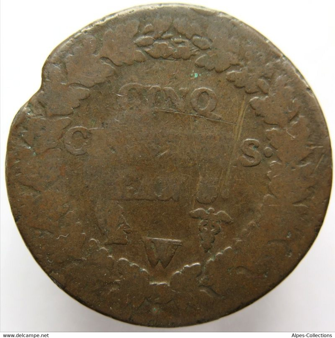 F11519.1 - FRANCE - 5 Centimes Dupré Grand Module - An 5 W - 1795-1799 Directoire (An IV – An VIII)