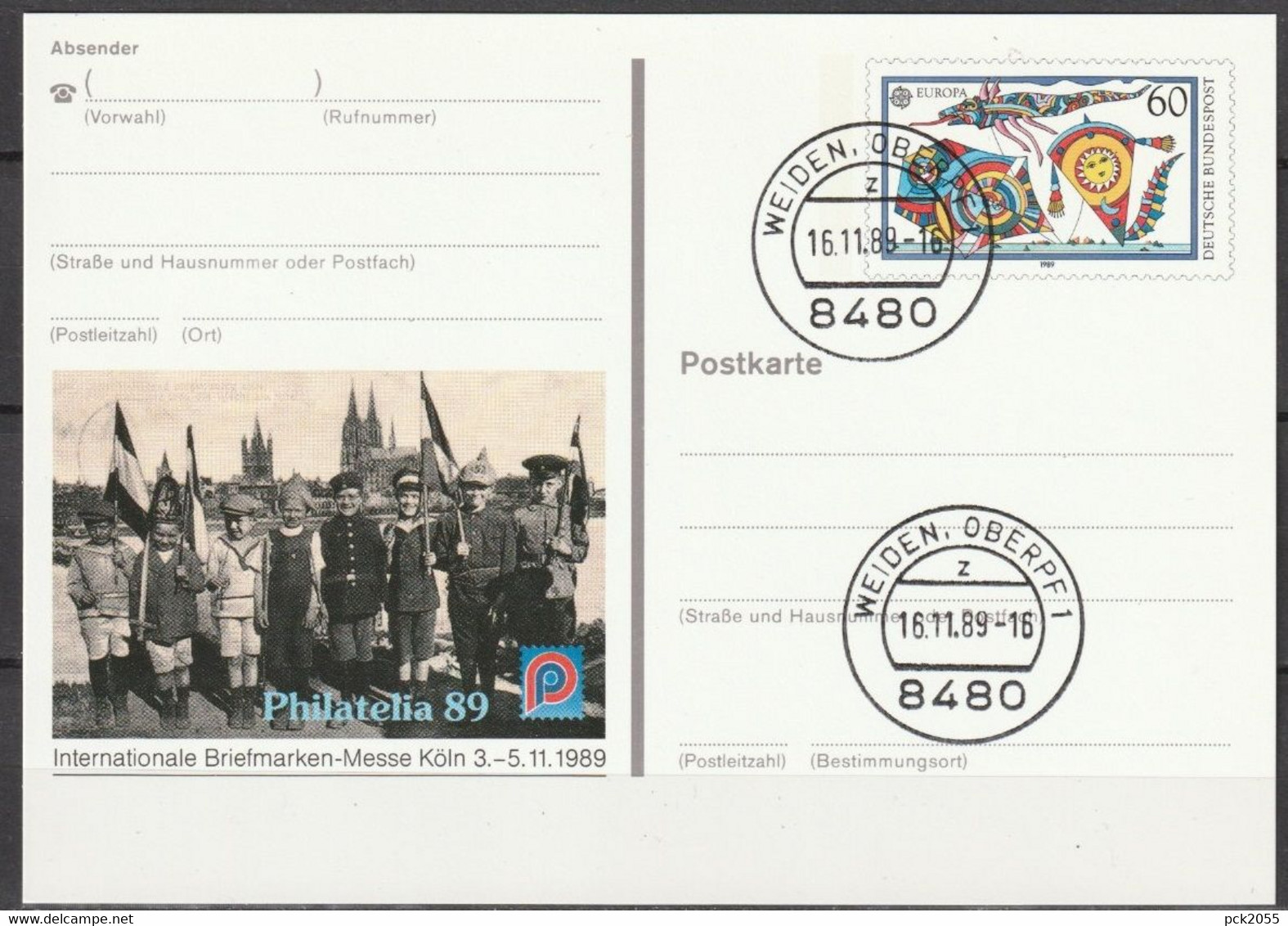 BRD Ganzsache 1989 PSo19 PHILATELIA`89 Köln Tagesstempel WEIDEN OBERPF 16.11.1989( PK395)günstige Versandkosten - Postkarten - Gebraucht