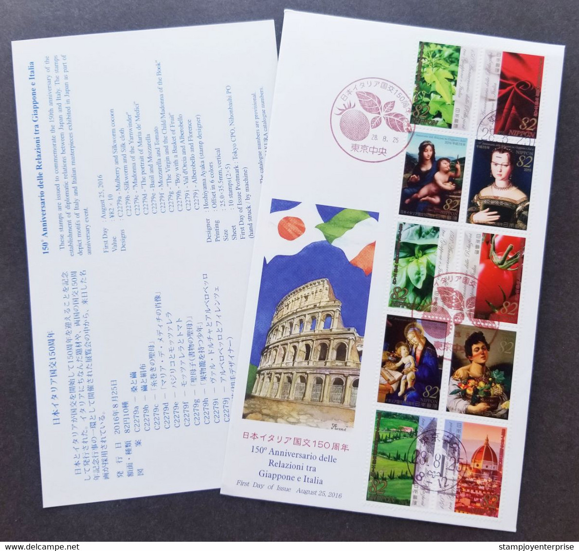 Japan Italy 150th Diplomatic 2016 Fruits Painting Vegetable Virgin Child (FDC) - Cartas & Documentos