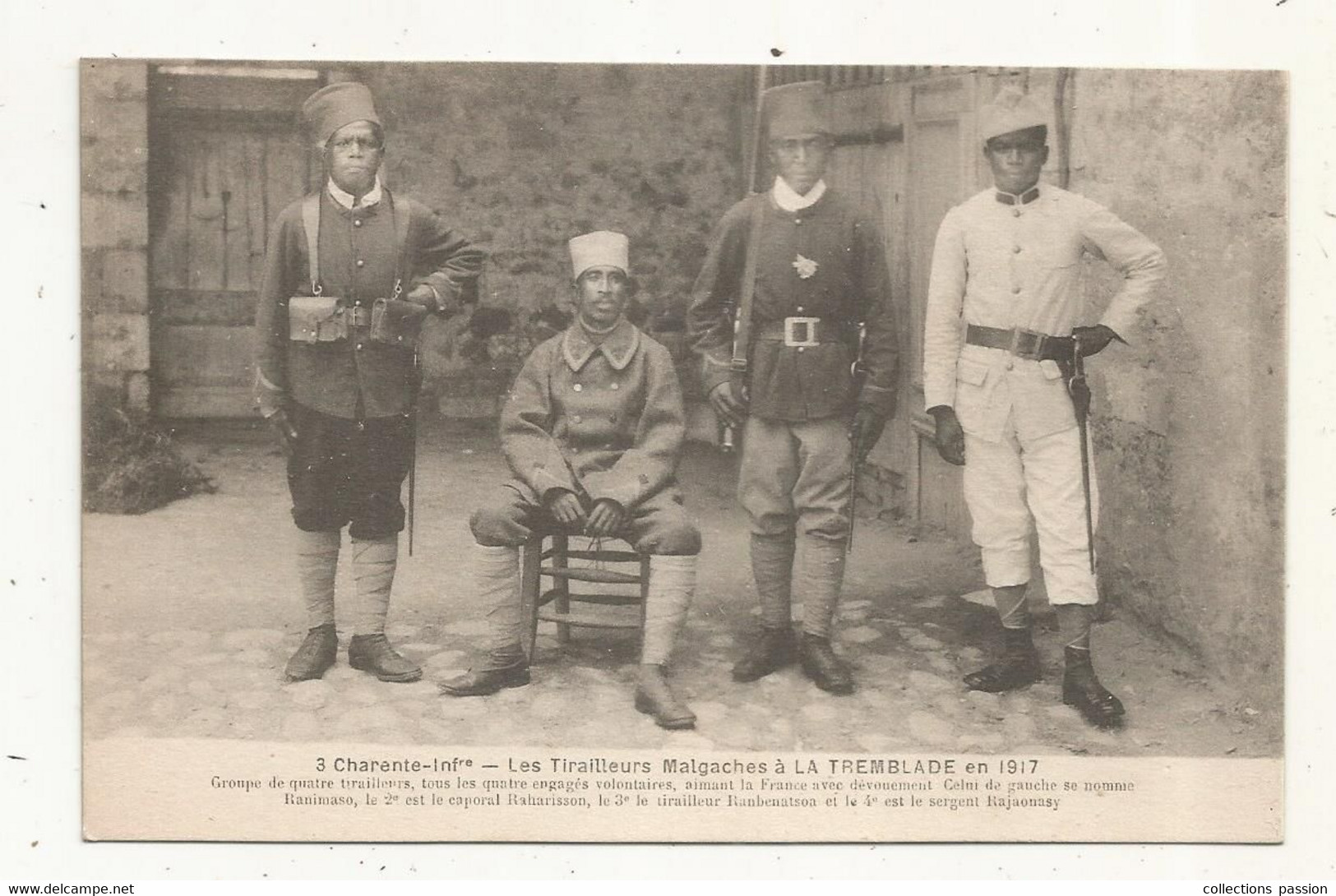 Cp,17, Militaria , LA TREMBLADE, Les Tirailleurs Malgaches En 1917, Vierge , Ed. Braun - Personaggi