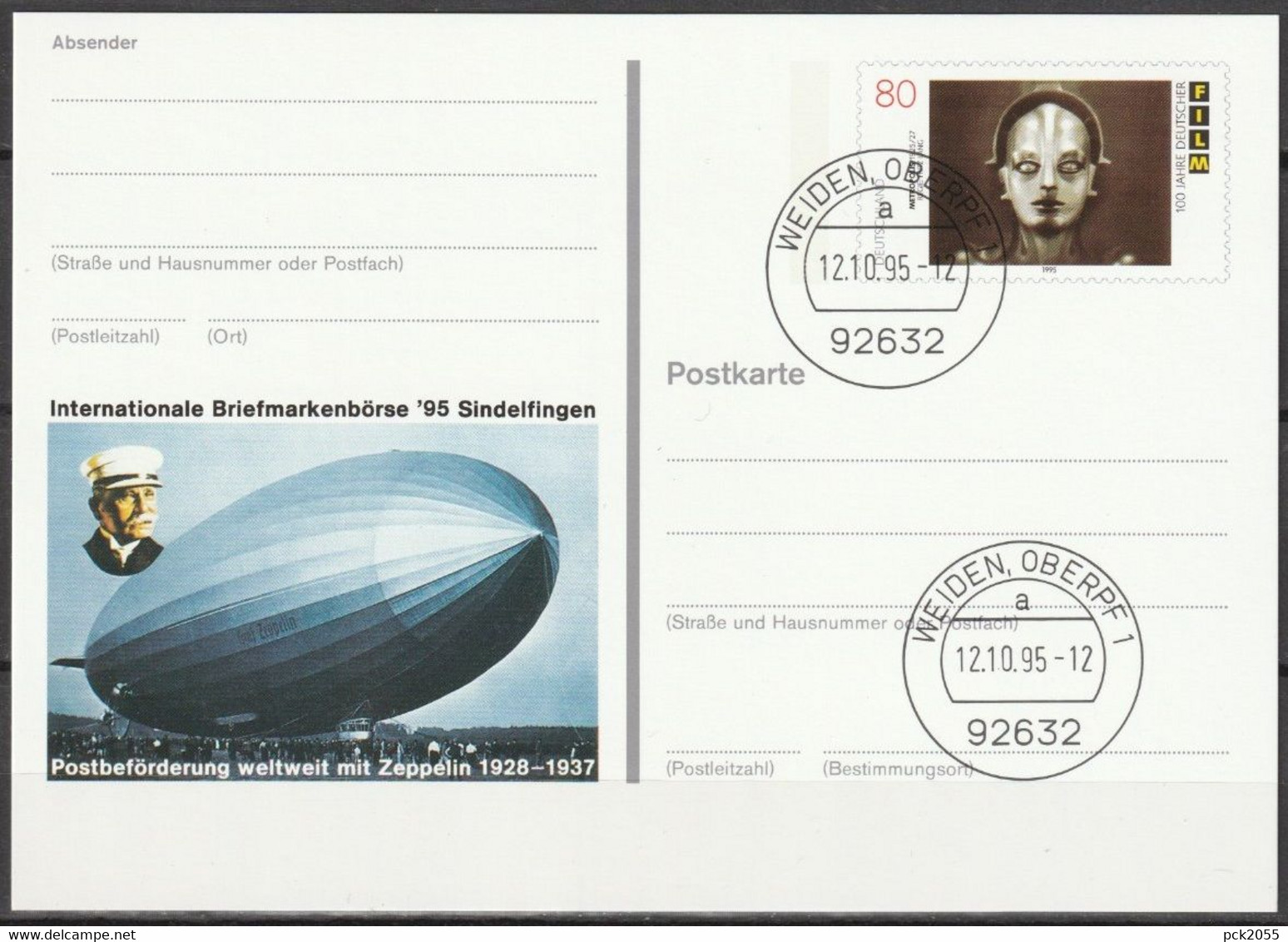 BRD Ganzsache 1995 PSo40 Briefmarkenbörse Sindelfingen Ersttagsst. 12.10.95 WEIDEN OBERPF(d2218)günstige Versandkosten - Postkarten - Gebraucht