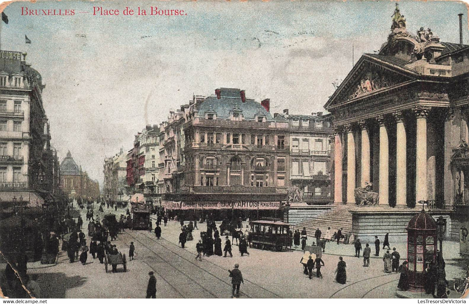 CPA Belgique - Bruxelles - Place De La Bourse - Animé Et Colorisé - Circulé En 1908 - Marktpleinen, Pleinen
