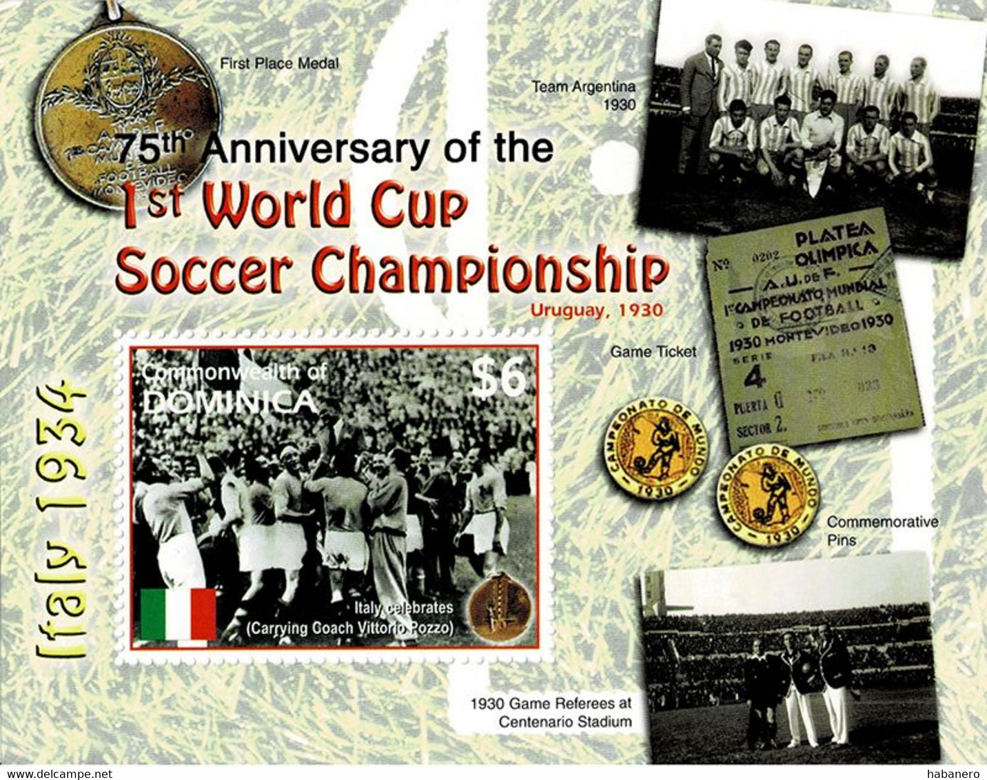 DOMINICA 2005 Mi BL 514 75th ANNIVERSARY OF FIFA WORLD CUP SOCCER FOOTBALL CHAMPIONSHIP MINT MINIATURE SHEET ** - 1930 – Uruguay