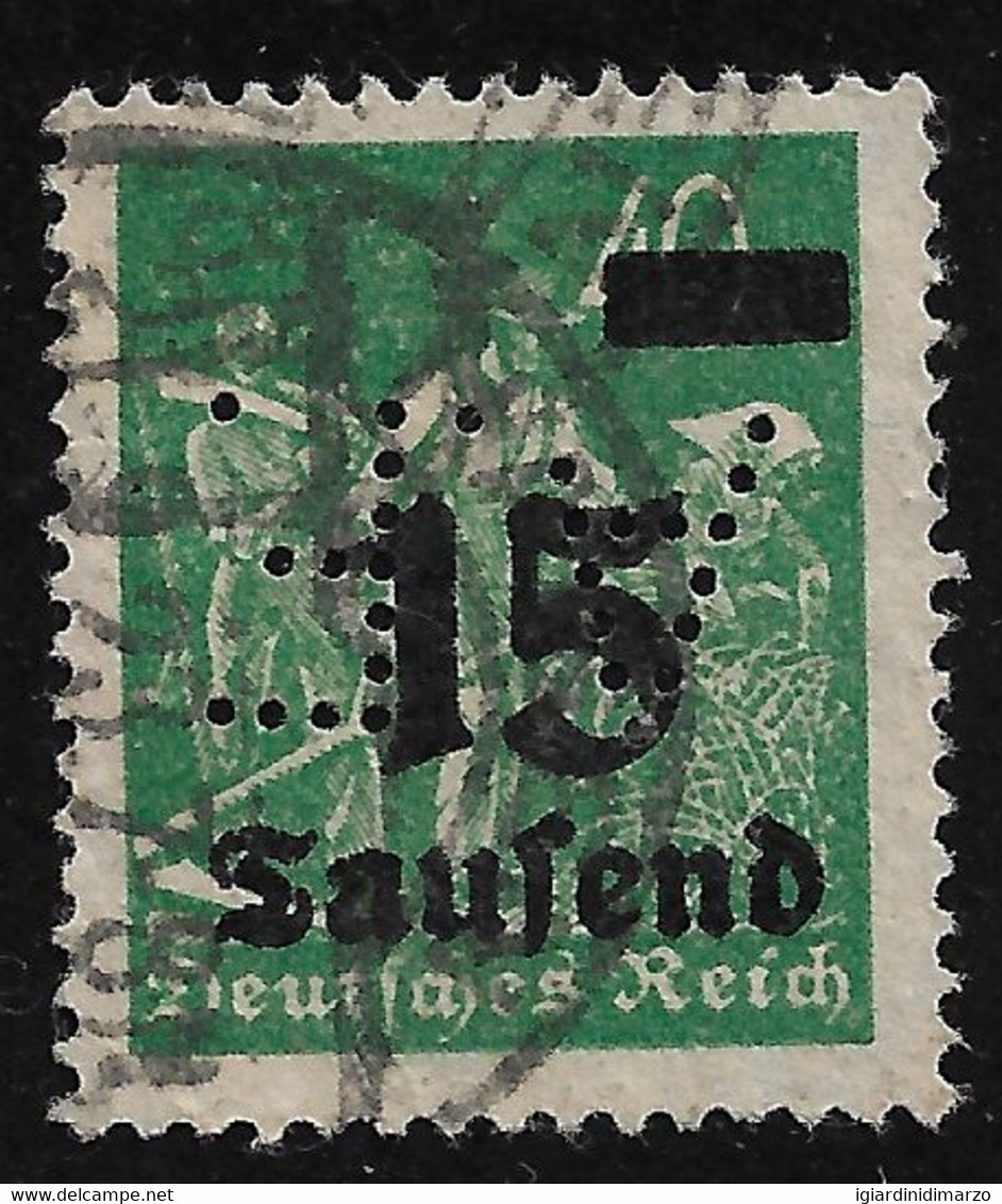 PERFIN DEUTSCHES REICH - 1923 - Valore Usato Da 40 M. Soprastampato 15 T.- In Ottime Condizioni. - Perfins