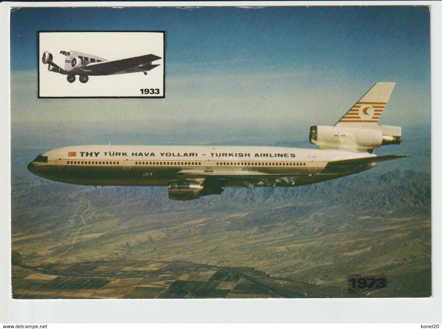 Vintage Pc Turkish Airlines Douglas Dc-10 Aircraft - 1919-1938: Entre Guerres