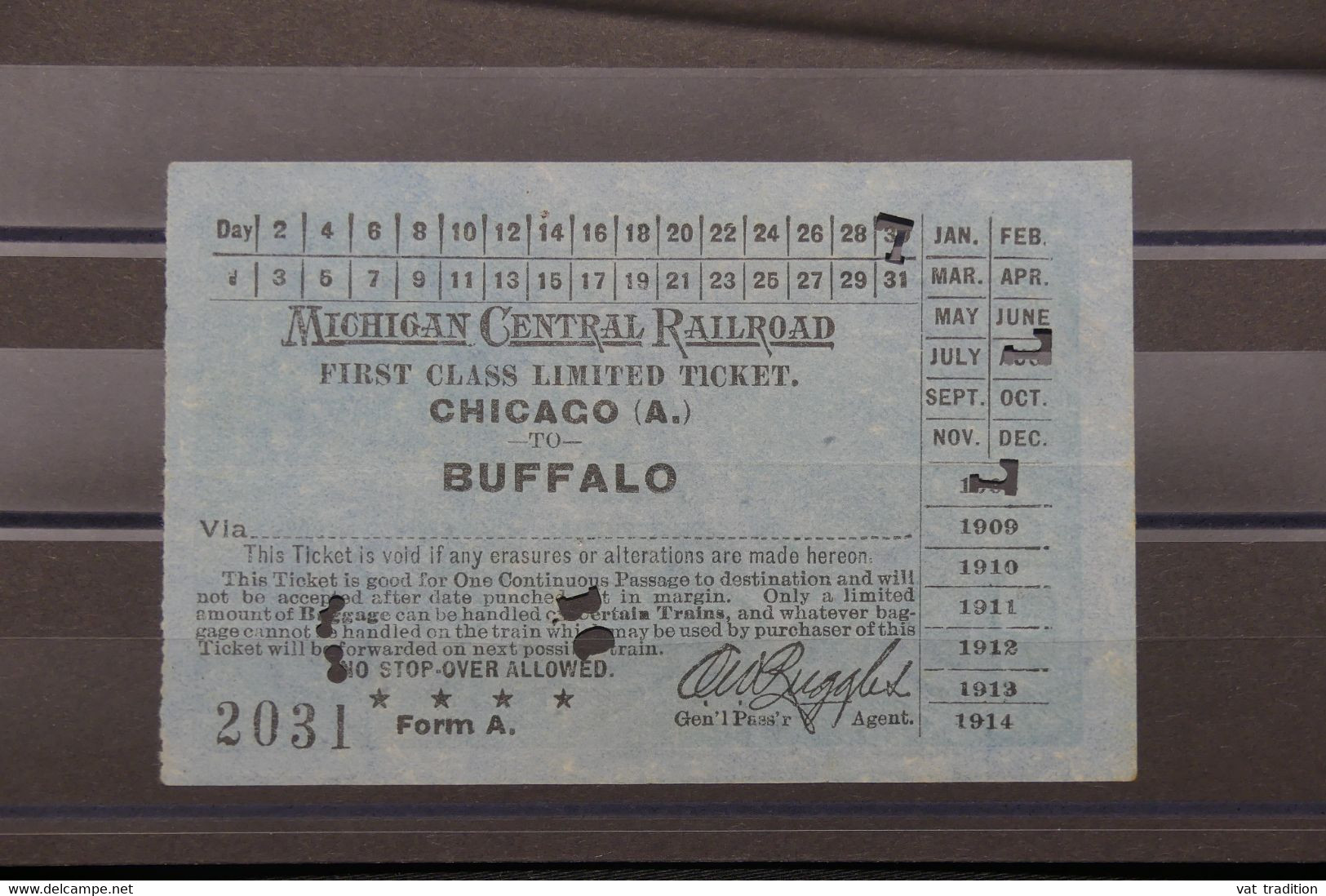 VIEUX PAPIERS - Ticket De Train Américain En 1908 - Ligne Chicago / Buffalo - 1ère Classe - L 133415 - Mondo