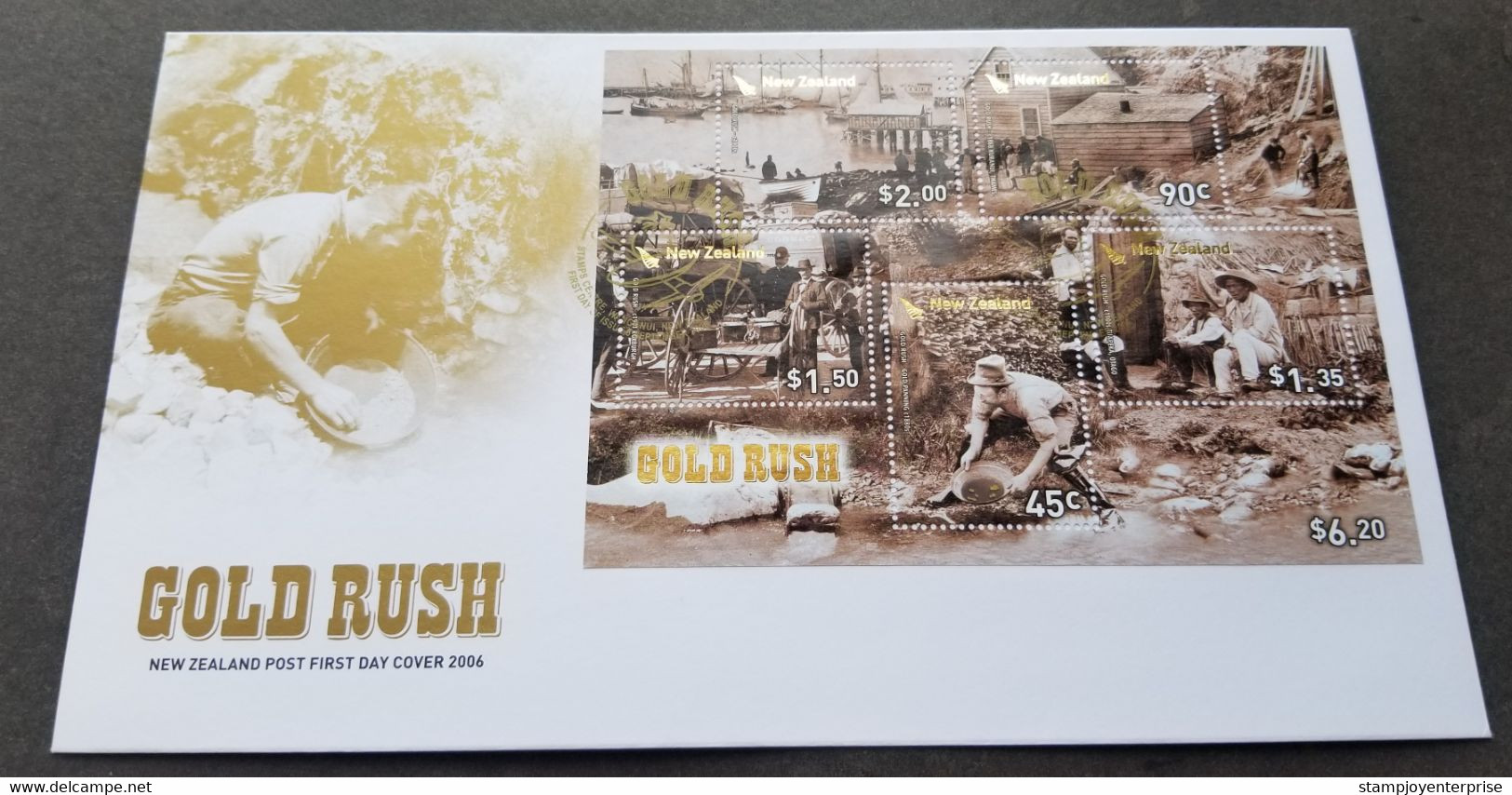 New Zealand Gold Rush 2006 Mining (FDC) *Gold Metallic *unusual - Storia Postale